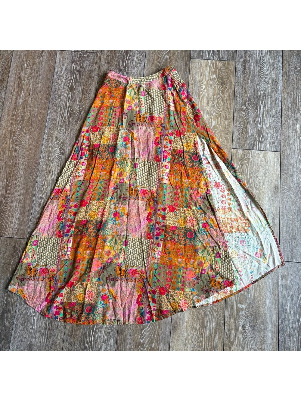 Natural life boho Patchwork Maxi Skirt cottagecore festival Xs